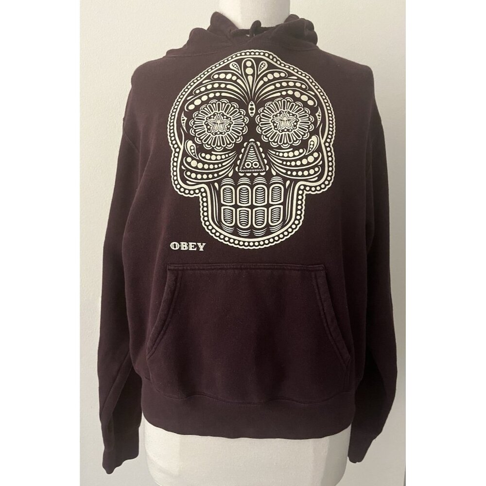 Obey purple wine sugar skull hoodie sweatshirt womans size large day of the dead